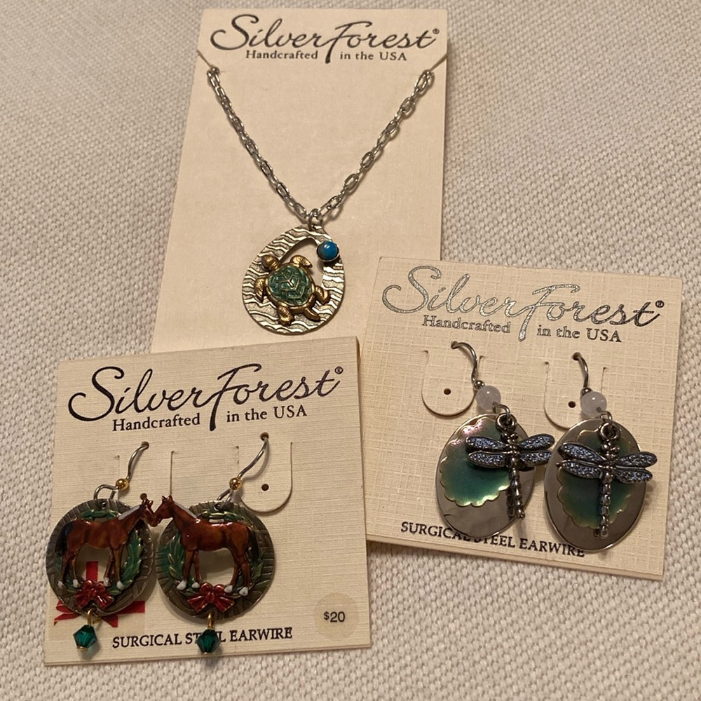 Silver Forest lot of 3–Earrings (2) & Necklace (1), NWT